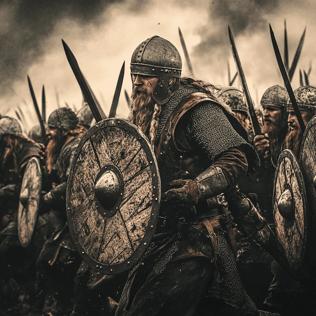 Viking longship and warriors
